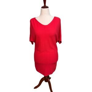 Talbots dress coral scoop neck short sleeve ribbed knit knee length Sz M